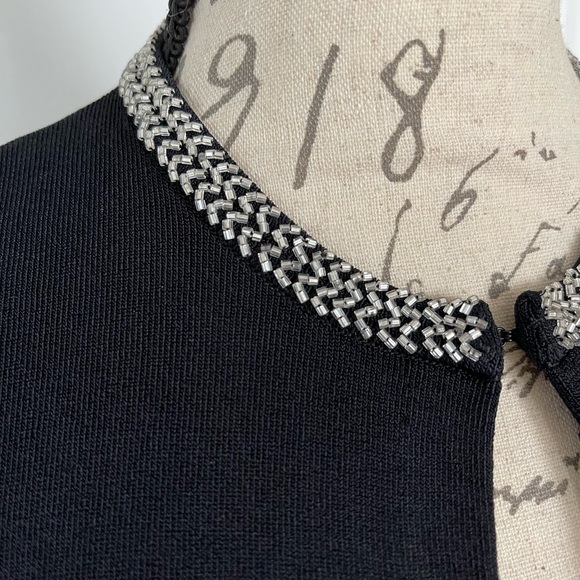 Black 3/4 knit jacket with silver sequins around neck, bottom and sleeves - Picture 2 of 6